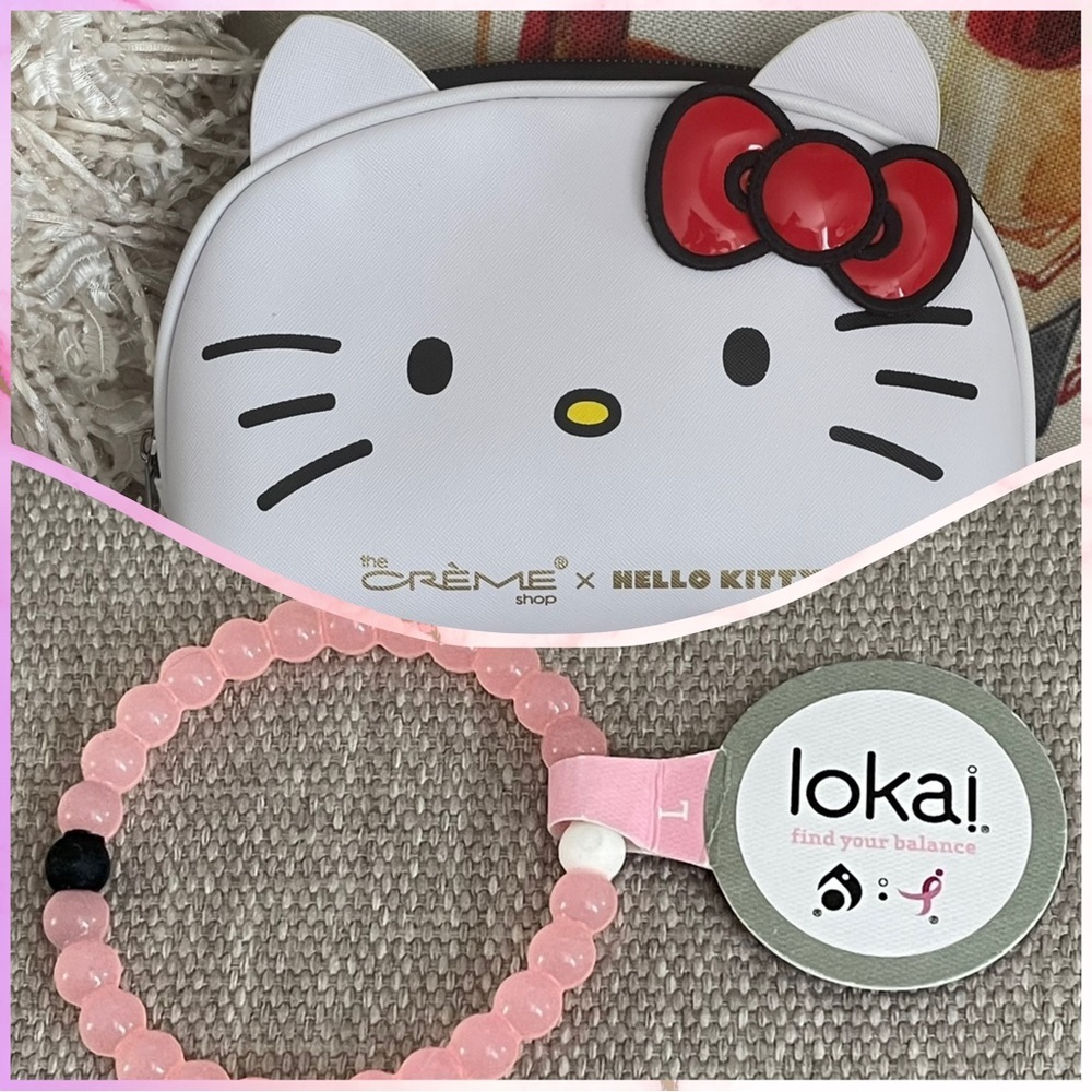 NWT Hello Kitty + Lokai Duo | Sanrio Cosmetic Bag/Makeup Pouch | Energy Bracelet